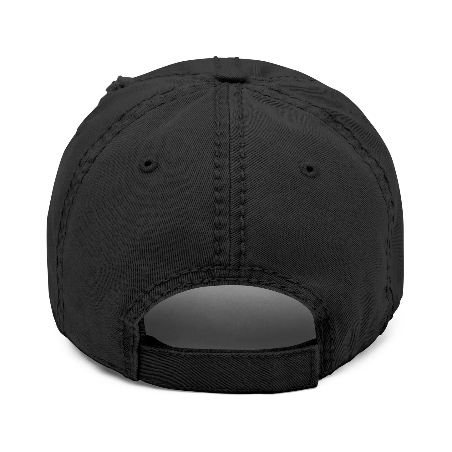 Black cap with a gray patch on the back against a white background