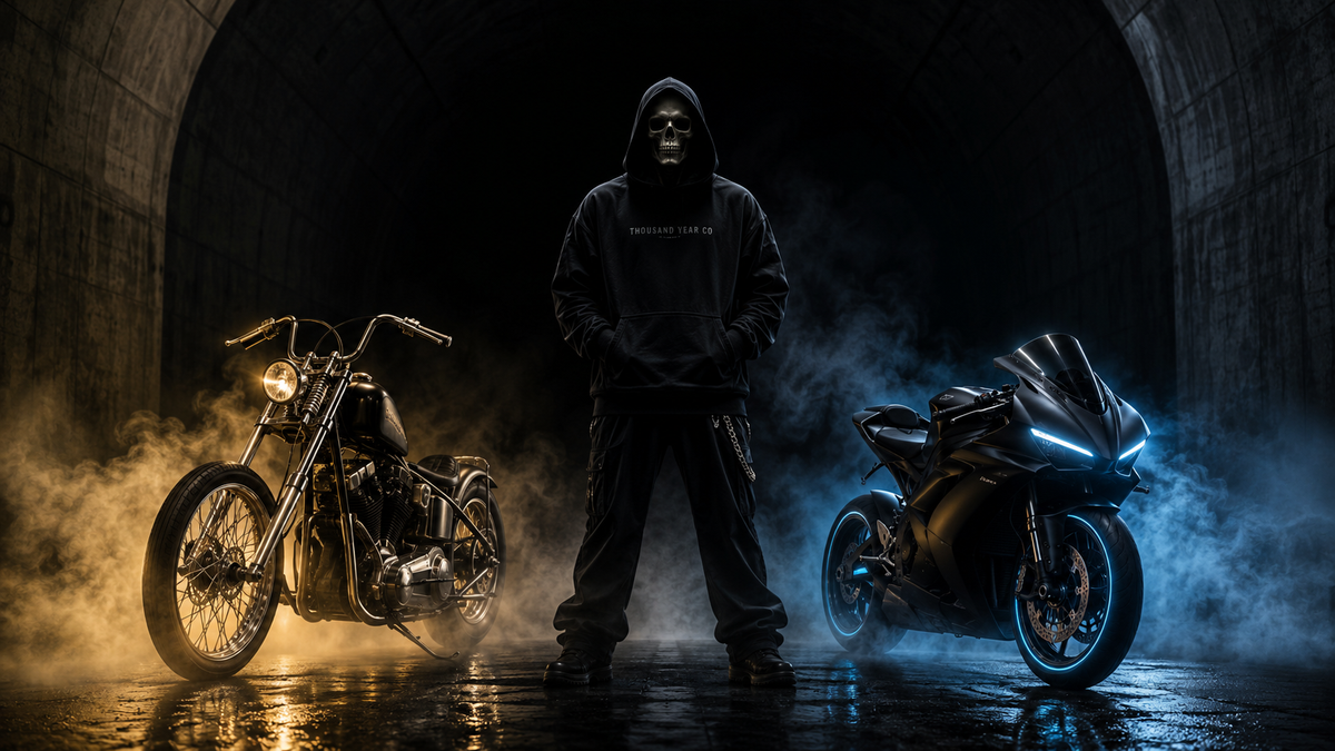 Riding Through Time - Thousand Year Co - Motorcycles Retro and Old School Designs