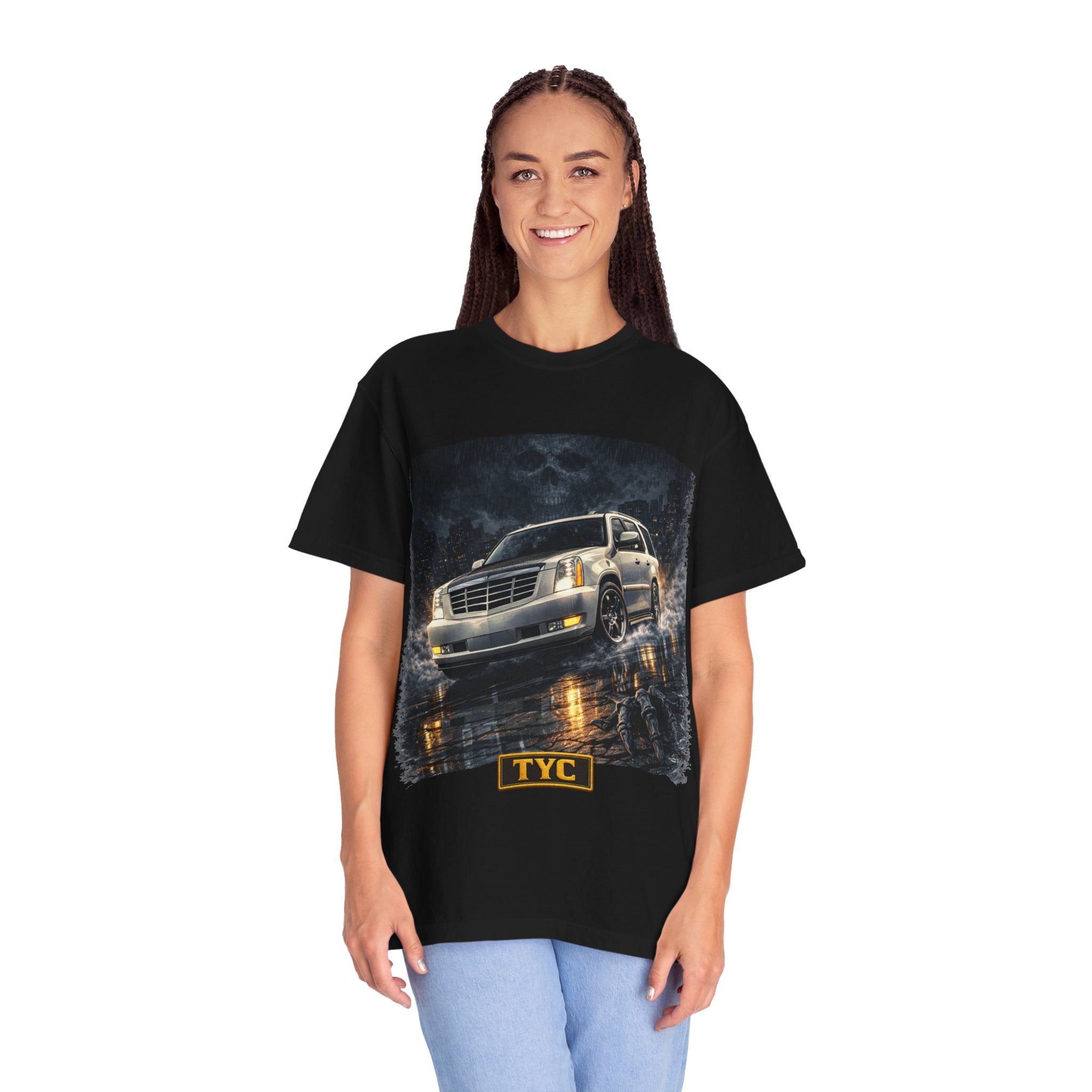 Cadillac Escalade Concrete King - T-Shirt on female model - Thousand Year Co