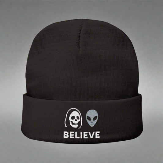 BELIEVE – Embroidered Beanie | Alien × Reaper Headwear