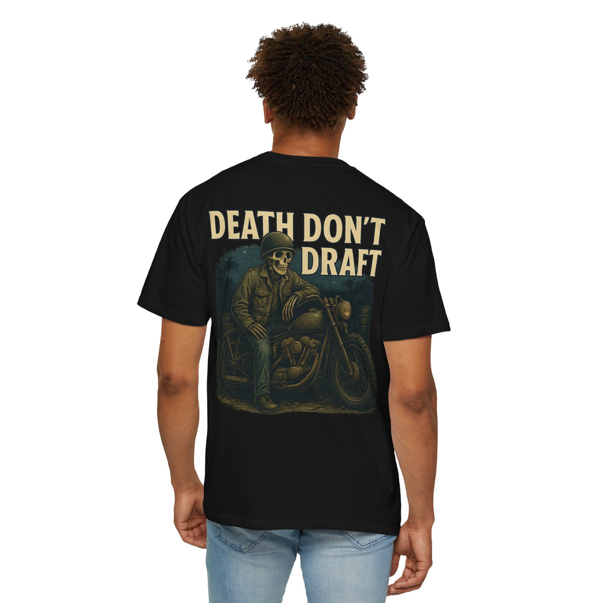 Death Don’t Draft – 1960s Vietnam Biker Graphic T Shirt - Thousand Year Co