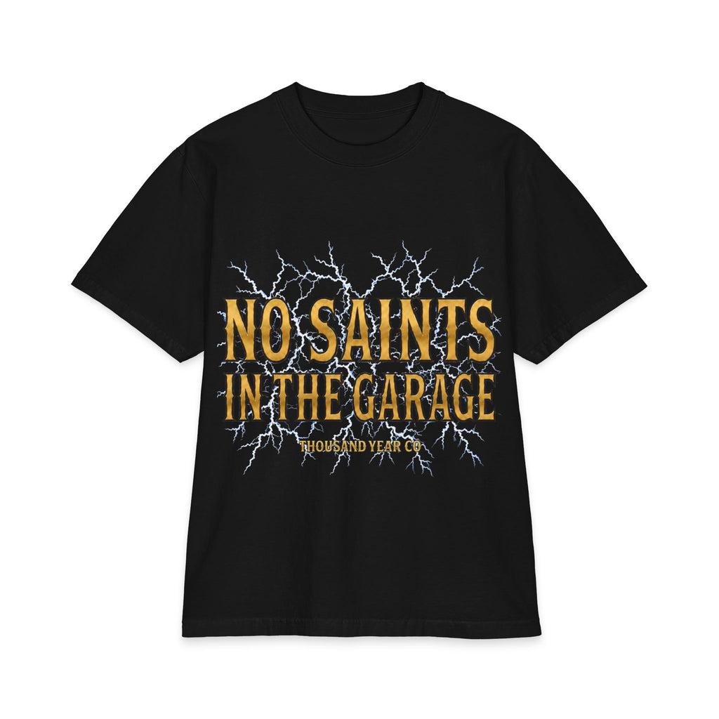 No Saints In The Garage T-Shirt - Vintage Lightning Garage Crew Tee