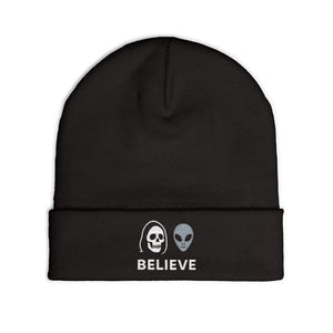 BELIEVE – Embroidered Beanie | Alien × Reaper Horror Headwear - Thousand Year Co