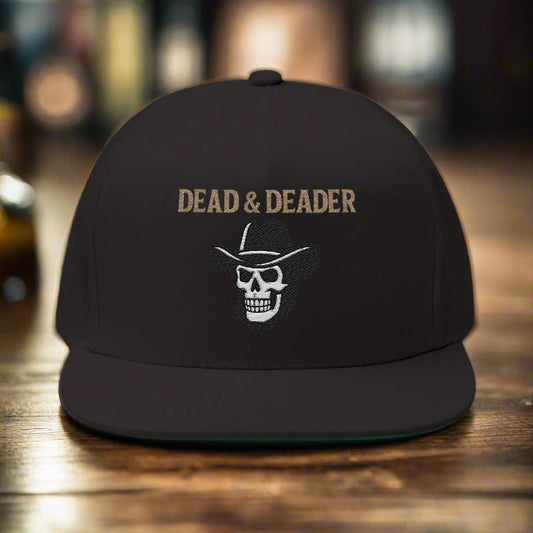 Black cap with 'DEAD & DEADER' text and skull design 