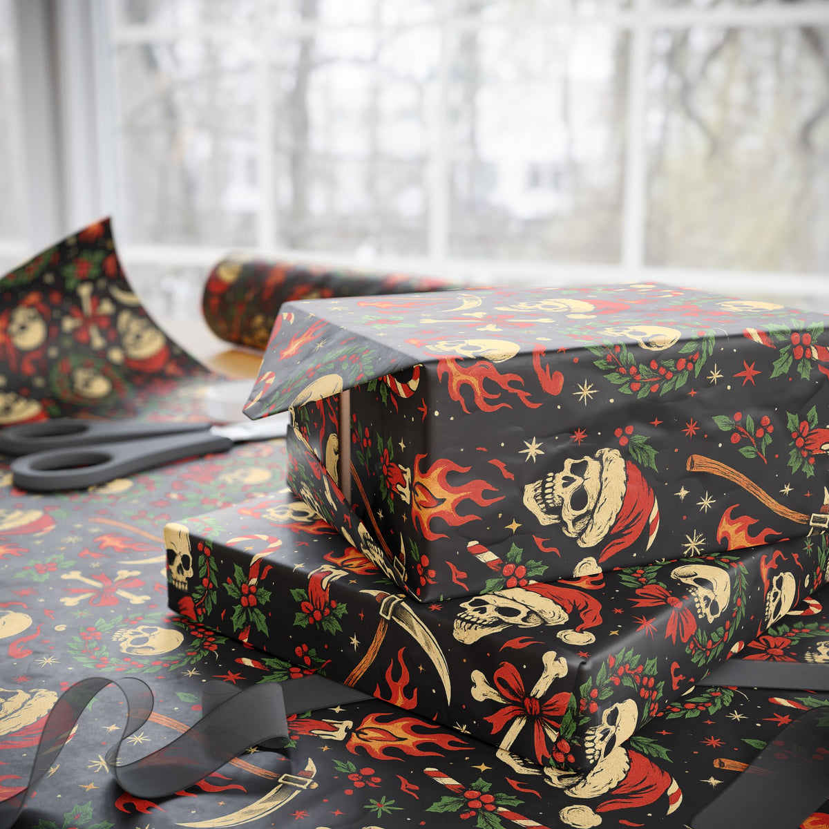 Skull Santa Holiday Wrapping Paper - Thousand Year Co