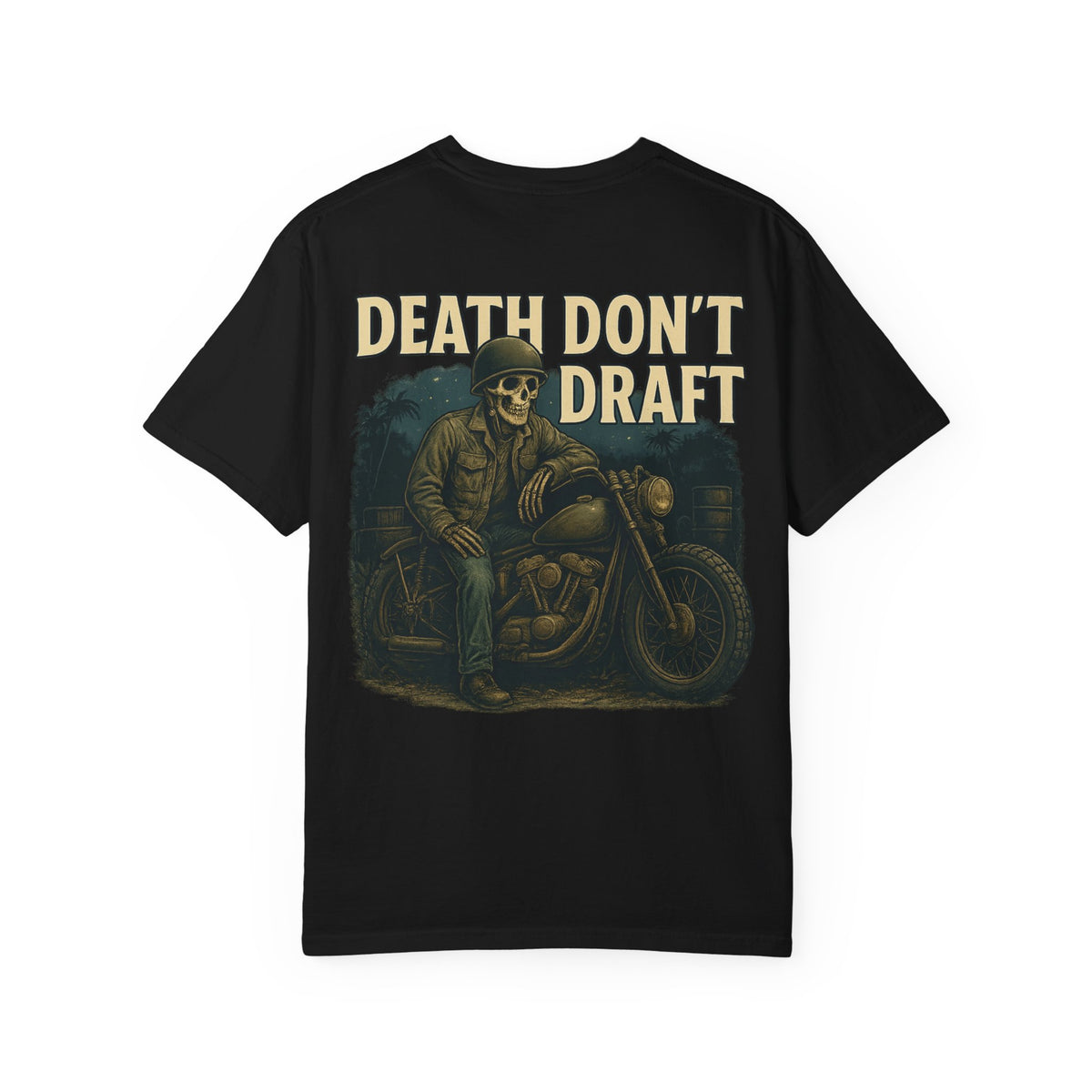 Death Don’t Draft – 1960s Vietnam Biker Graphic T Shirt - Thousand Year Co
