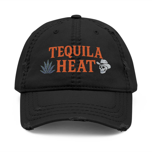 Black cap with 'Tequila Heat' text and graphics on a white background