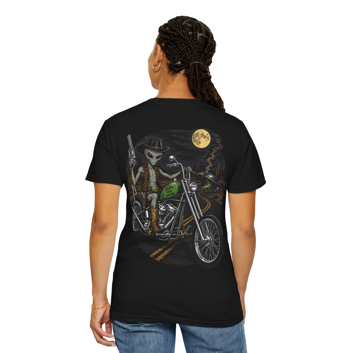 Alien Biker Graphic T Shirt
