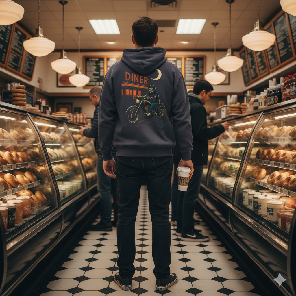 Vintage Diner Motorcycle Lightweight Hoodie