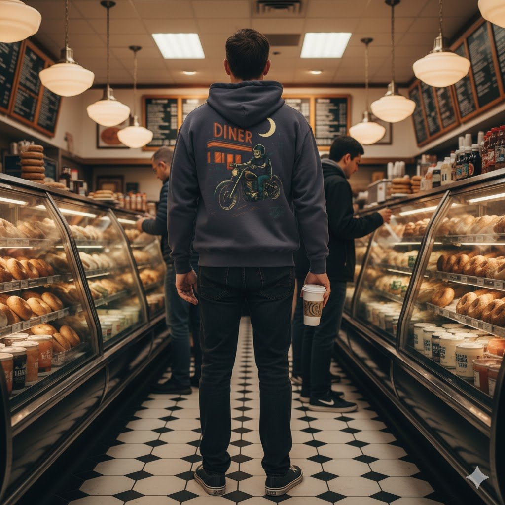 Vintage Diner Motorcycle Lightweight Hoodie - Thousand Year Co