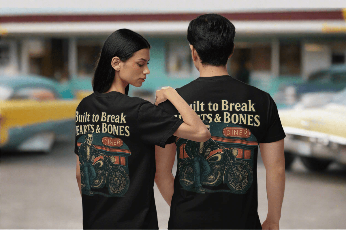 Built to Break Hearts & Bones – 1950s Greaser Reaper T Shirt - Thousand Year Co